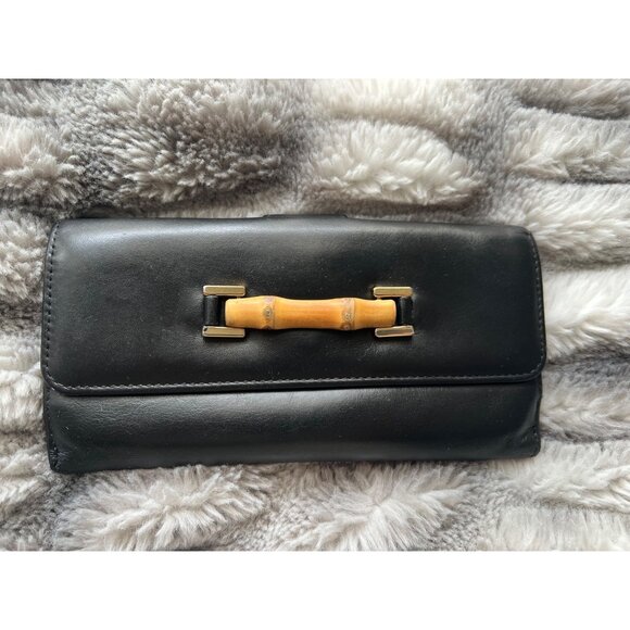 Gucci Black Leather Bamboo Clasp Womens Wallet With Card Slots & Bill Compartmen - Picture 1 of 13